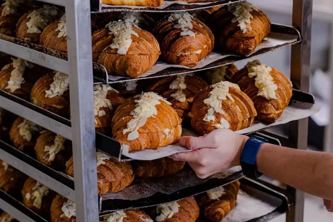 Trays of almond croissants